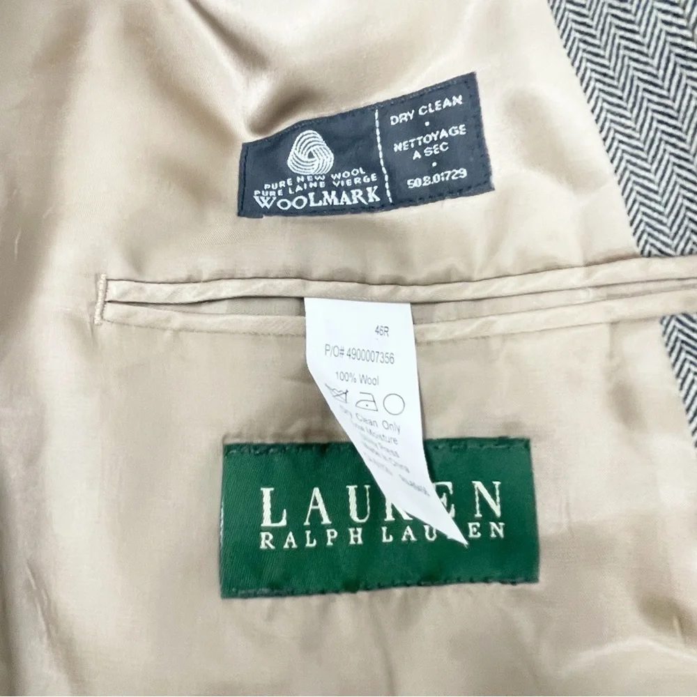 LAUREN RALPH LAUREN Men’s Brown Chevron Weave Wool Two Button Sport Coat Sz 46R